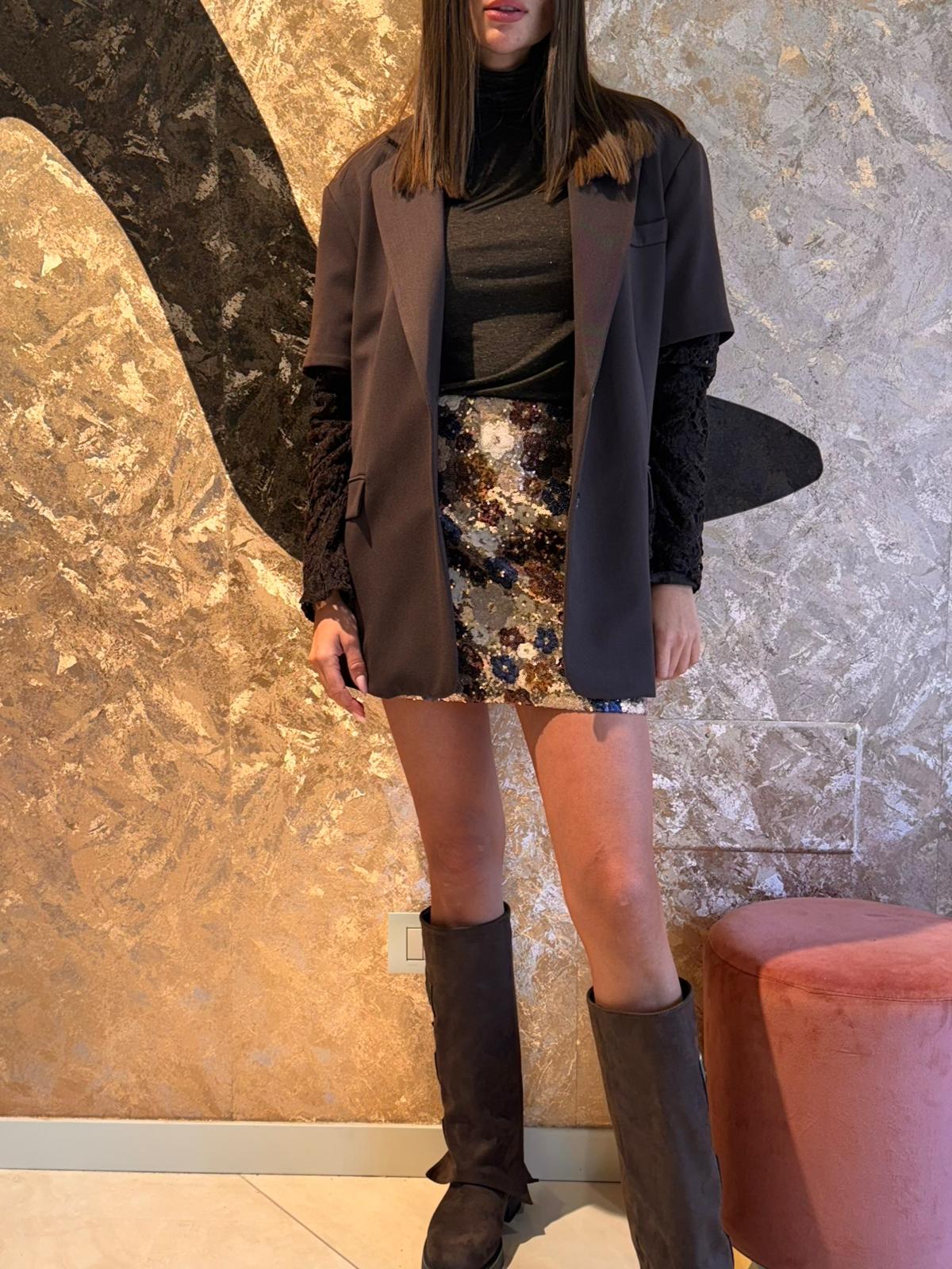 Blazer manica in pizzo marrone