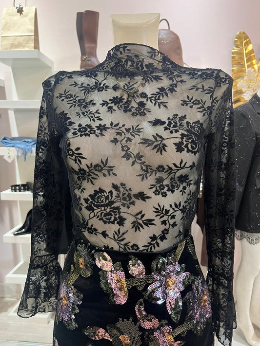 Body in pizzo manica lunga