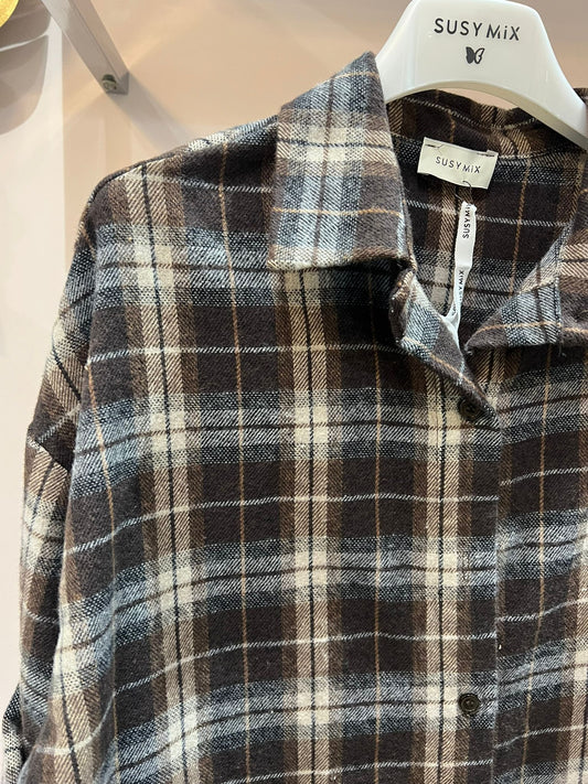 Camicia con riquadri marrone/bianco