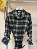 Camicia a riquadri marrone/bianco con cinta - 5188N