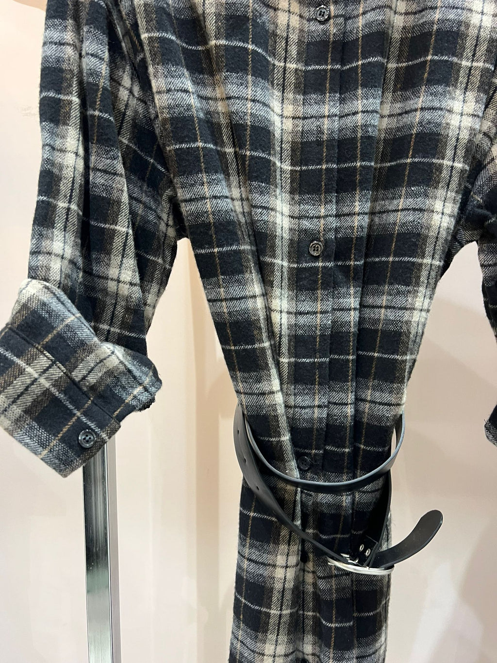 Camicia a riquadri marrone/bianco con cinta - 5188N