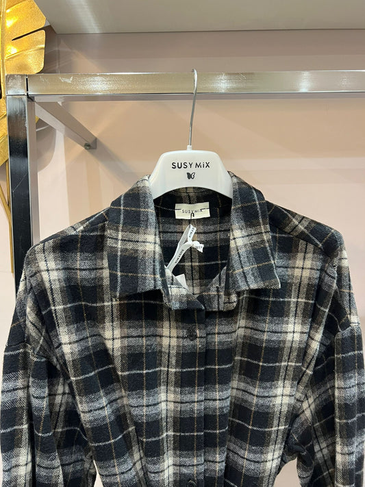 Camicia a riquadri marrone/bianco con cinta 5188N