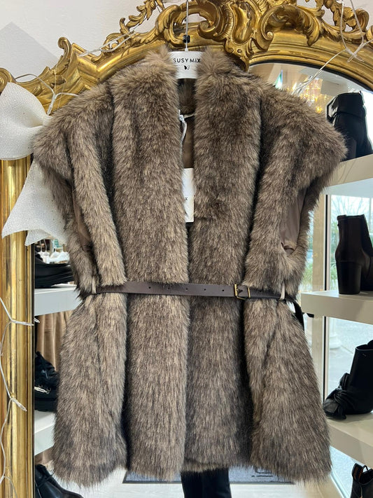 Eco-pelliccia smanicata marrone 505017