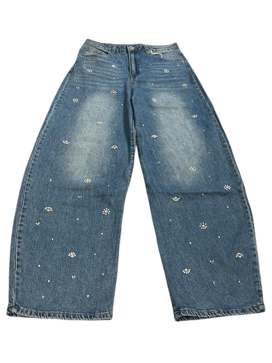 Jeans vita alta a palazzo con perle - 3500022