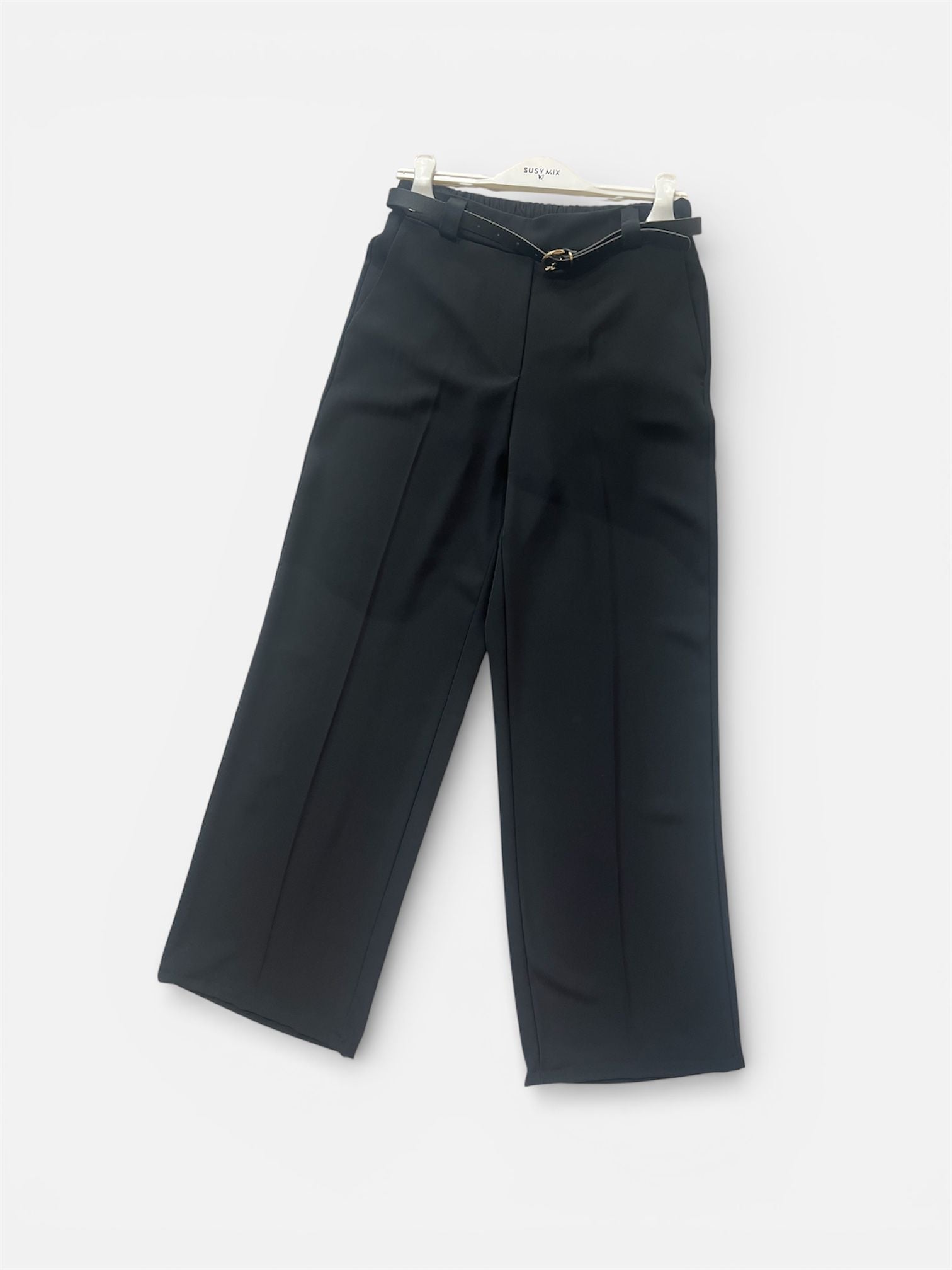 Pantalone a palazzo con cintura nero V_T22NERO