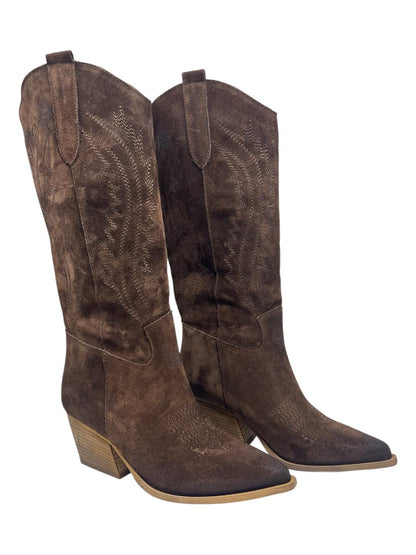 Stivali Texani con ricamo marrone - V_IGNACIA