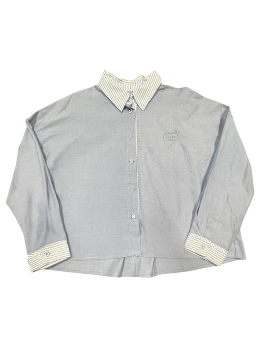 Camicia gessata con colletto - V_2643