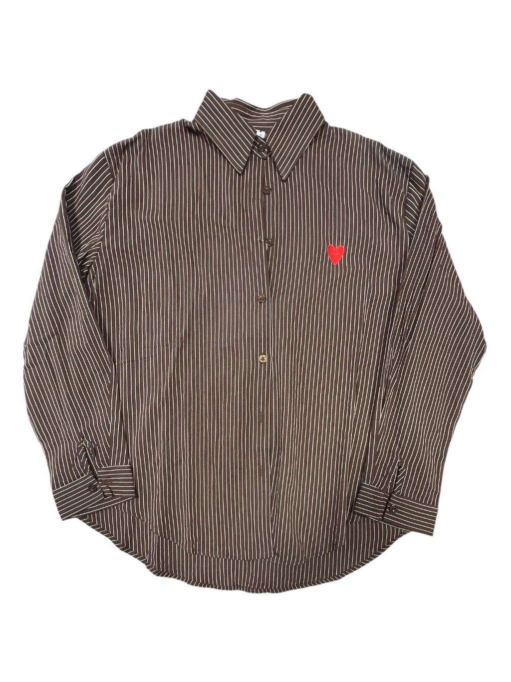 Camicia gessata color marrone con cuore rosso - V_2435