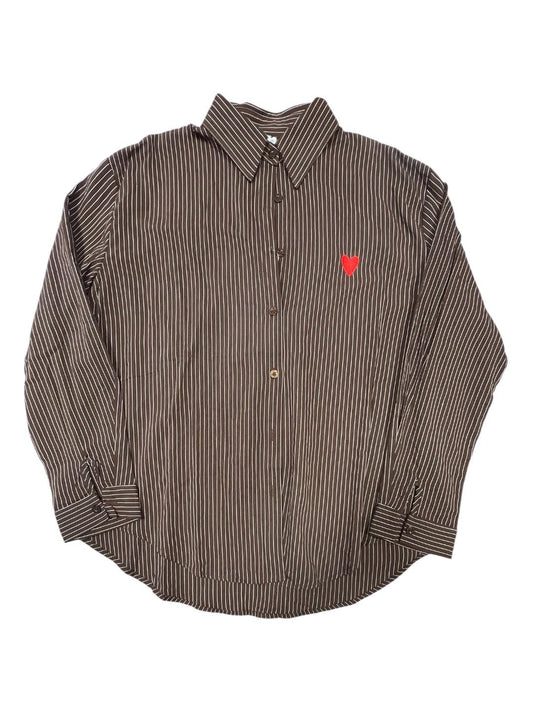 Camicia gessata color marrone con cuore rosso - V_2435