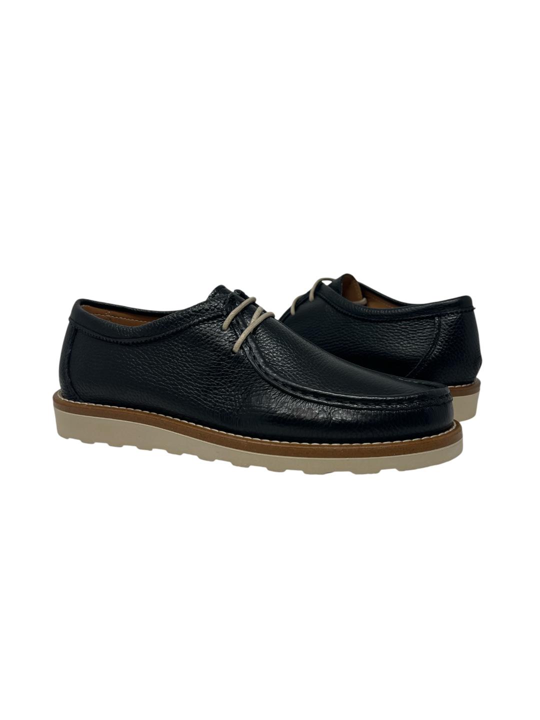 Mocassino con lacci in pelle nera V_NERA