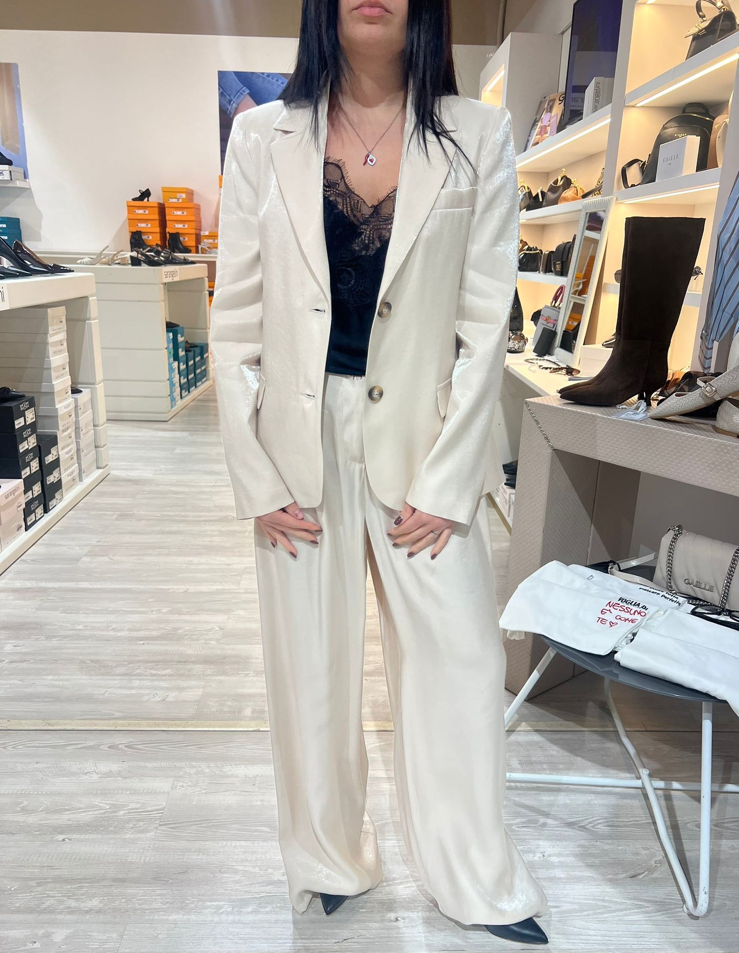 Giacca + pantalone satin avorio V_101551