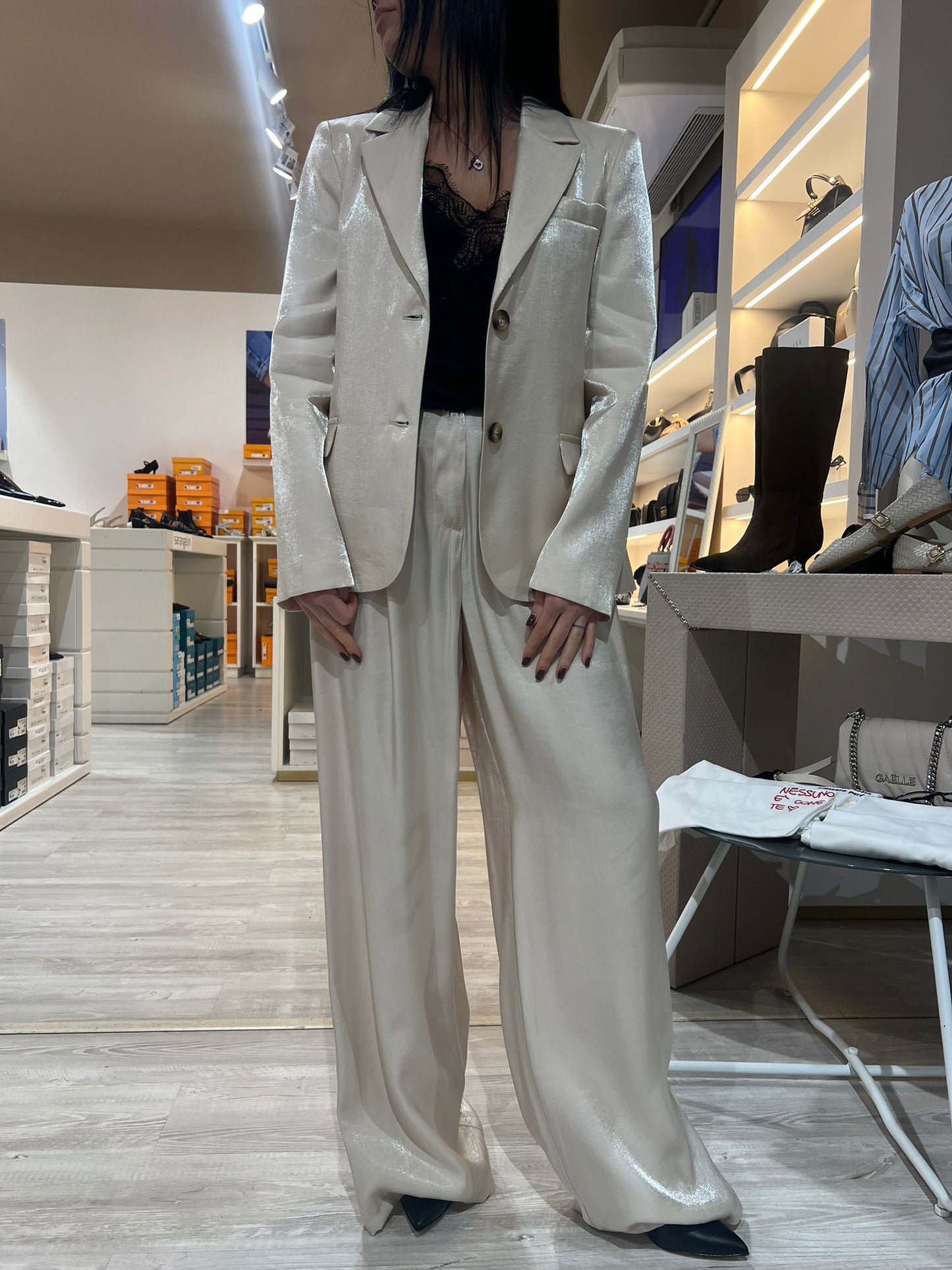 Giacca + pantalone satin avorio V_101551