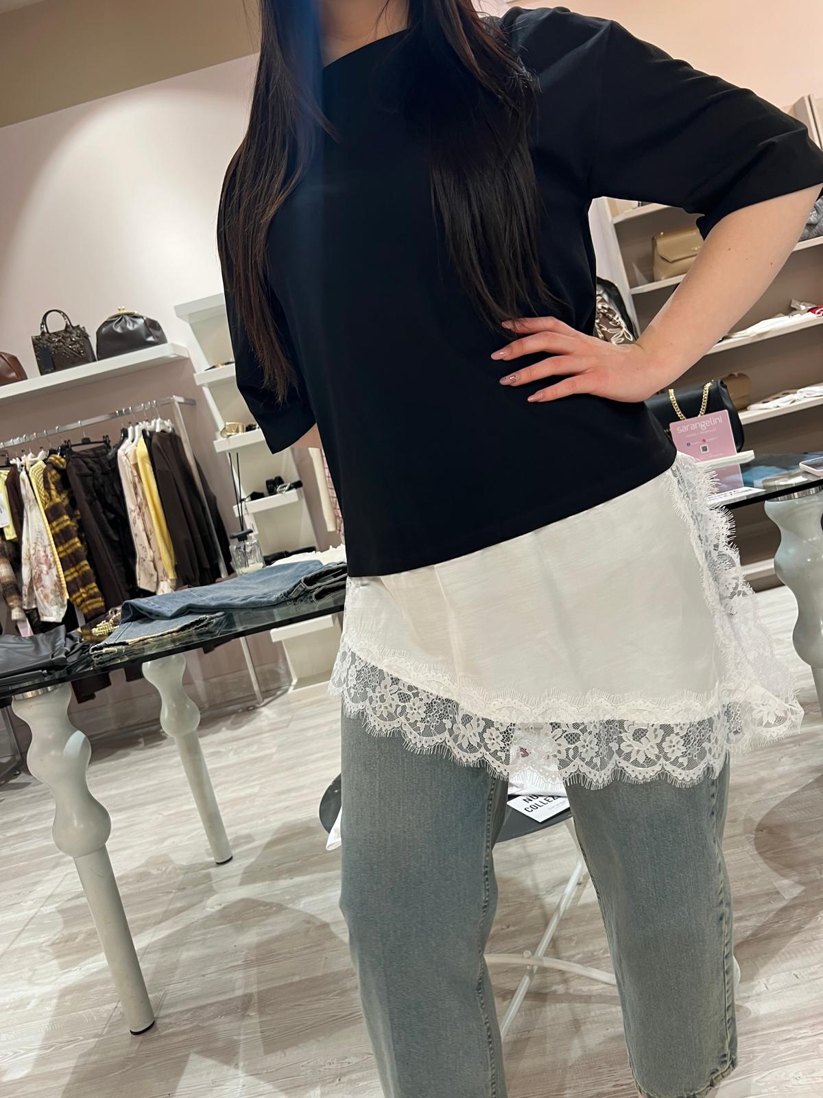 Maglia con pizzo nero V_120151N