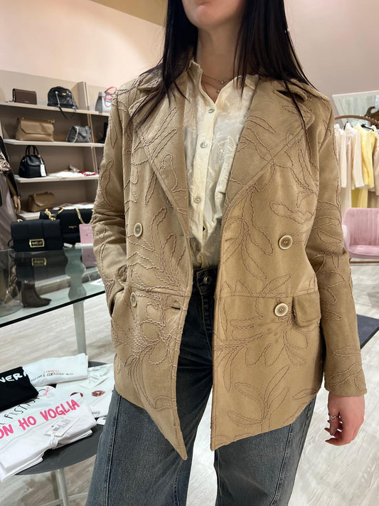 Giacca doppiopetto beige con ricami - V_PP356
