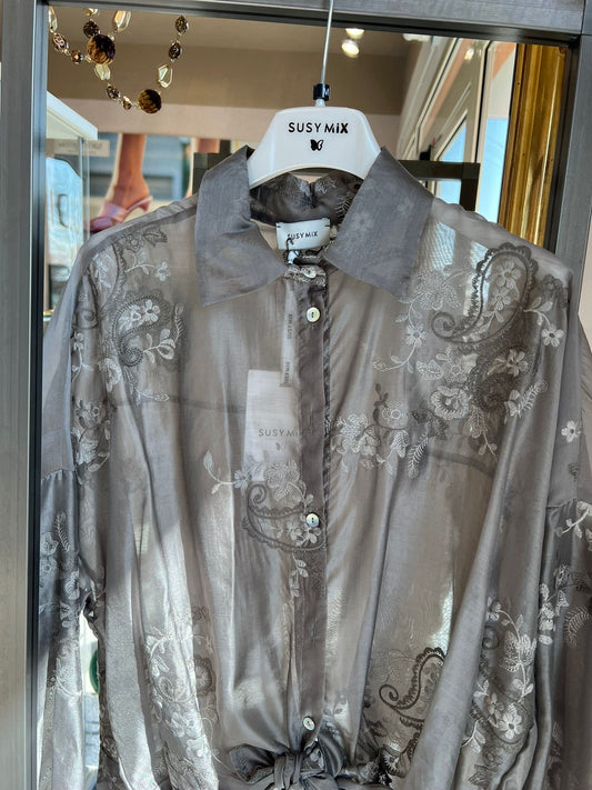 Camicia con ricamo verde salvia V_S26M57V