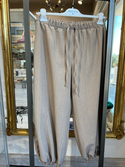 Pantalone baloon fango gessato V_M10088