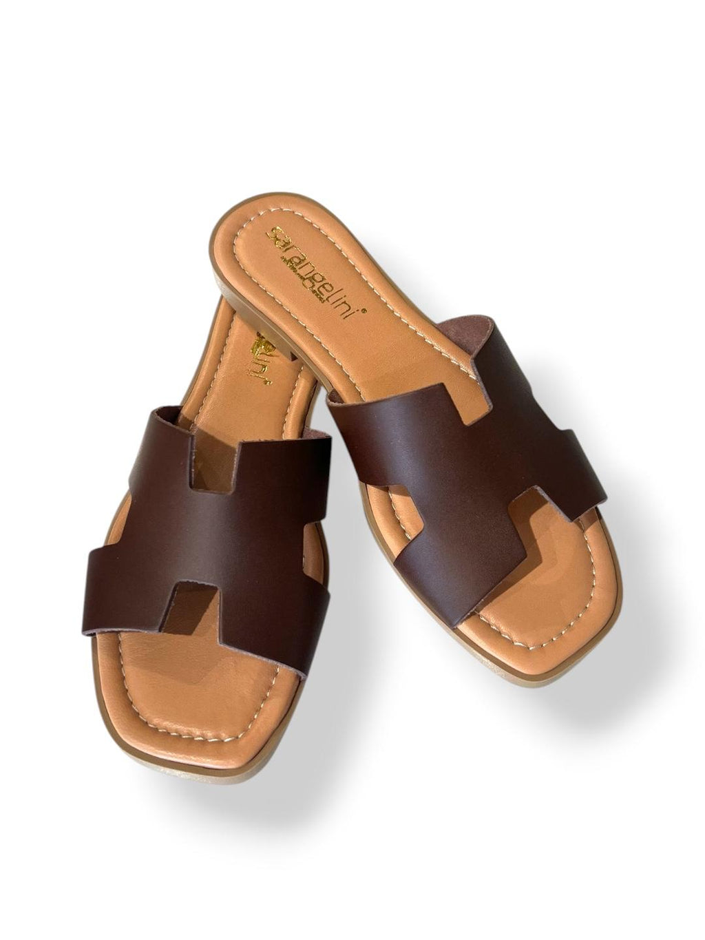 Ciabatta flat ad H in pelle moro V_712CU