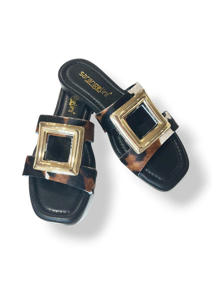 Ciabatta flat muccata con dettaglio oro V_1300