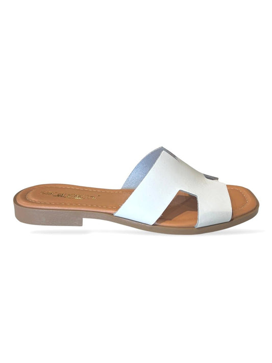 Ciabatta flat in pelle bianca ad H V_712BI
