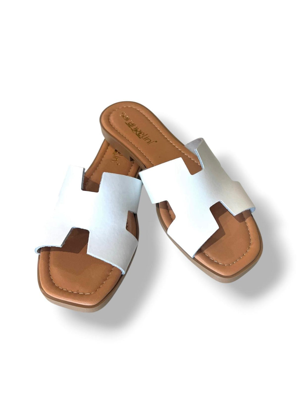 Ciabatta flat in pelle bianca ad H V_712BI