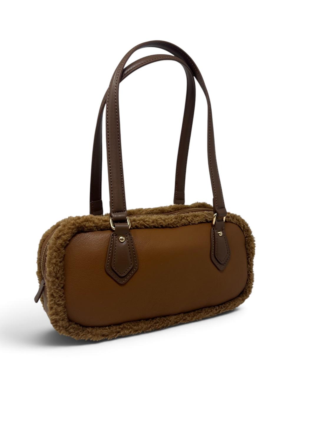 Borsa bauletto con manici inserto ecofur - V_NF1133