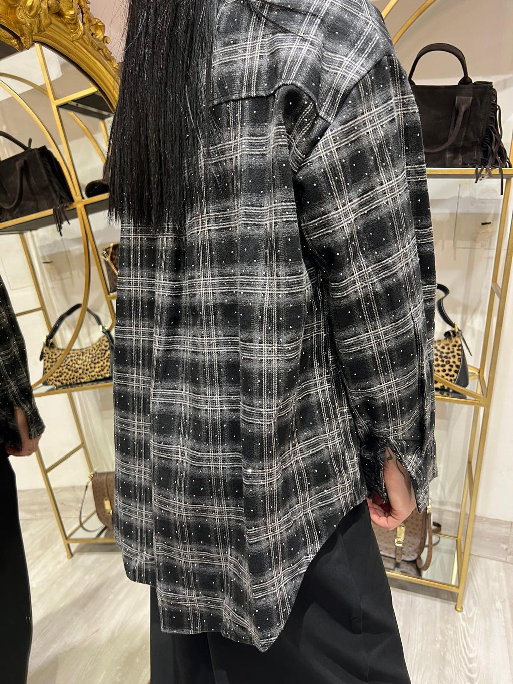 Camicia tartan con brillantini V_417cam