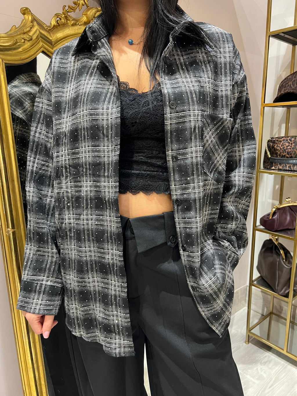 Camicia tartan con brillantini V_417cam