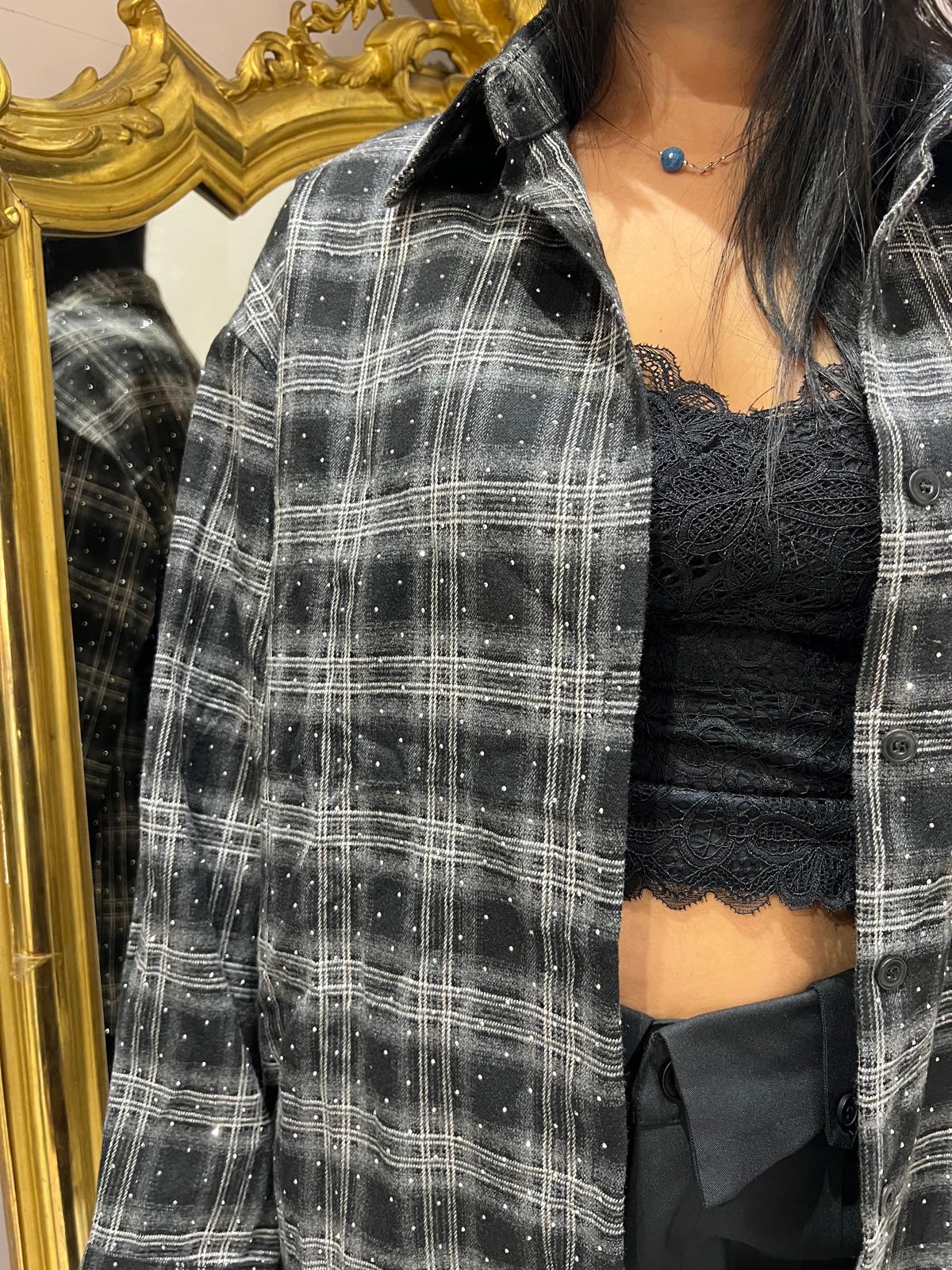 Camicia tartan con brillantini V_417cam