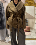 Cappotto con cinta in vita teddy beige V_KA7714