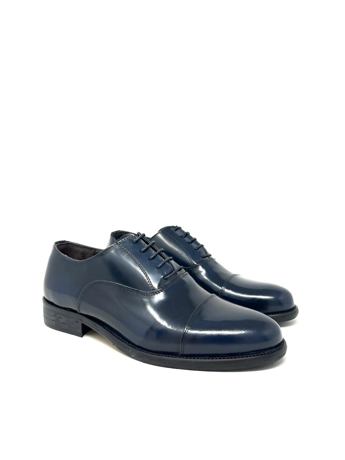 Scarpa elegante derby uomo vernice blu abrasivato -B7CDERN