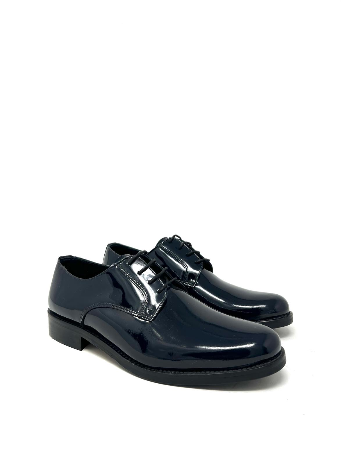 Scarpa elegante derby uomo vernice blu lucida -B7CDERV