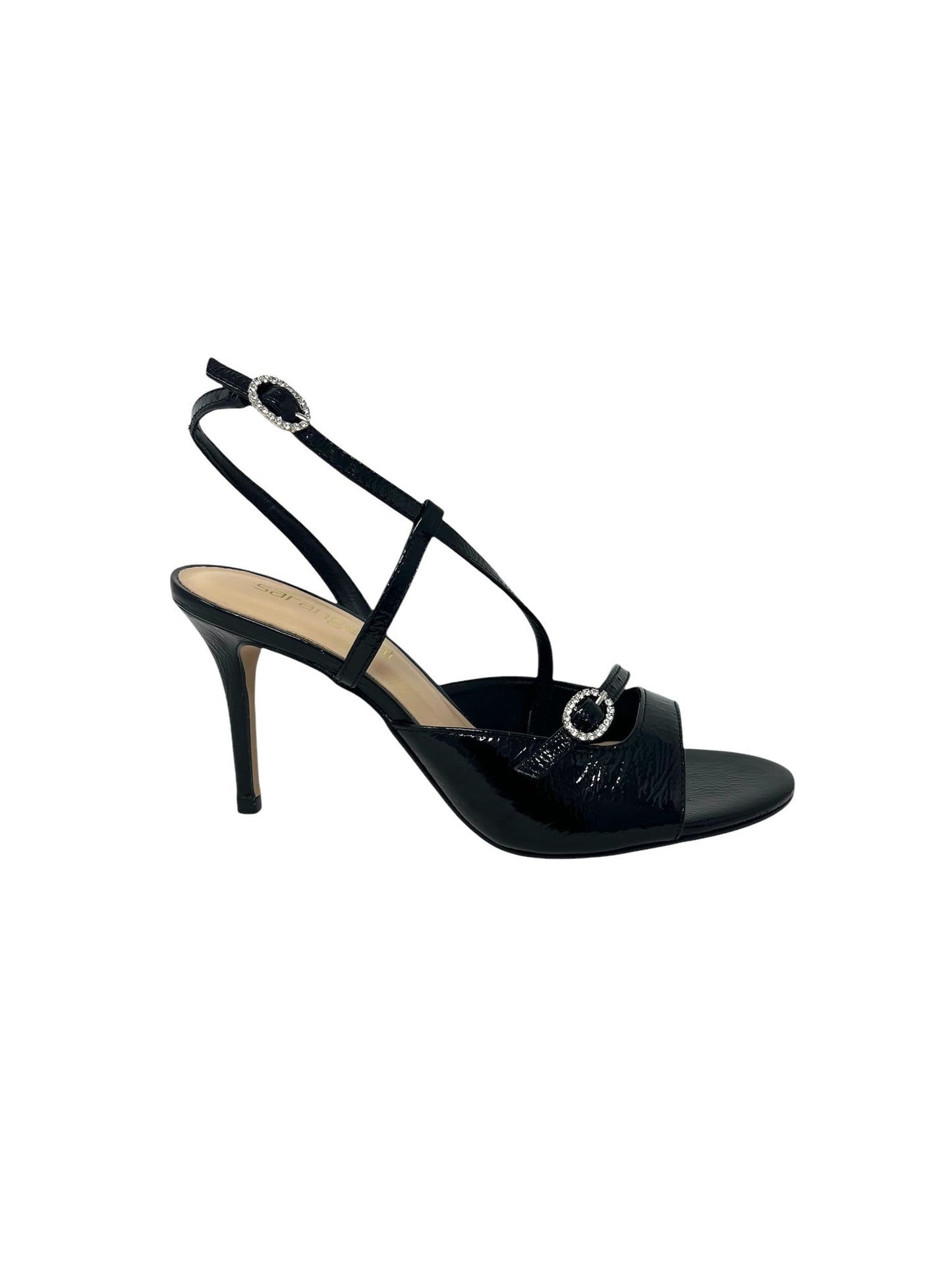 Decolletè tacco 8 vernice nero chiusura strass - 2562HDE