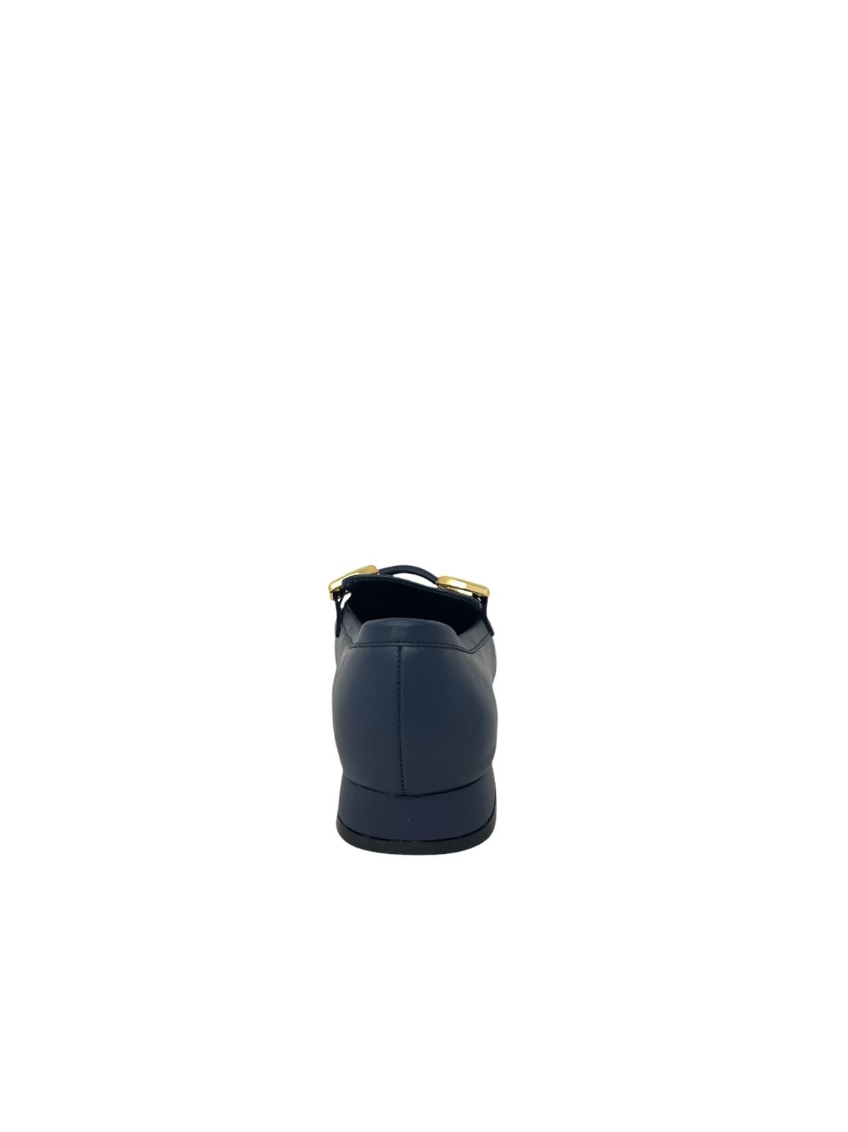 Mocassino in pelle blu navy accessorio oro - G0401AM