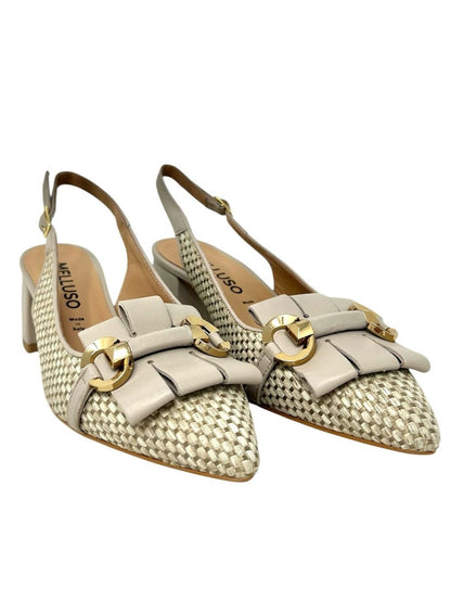 Slingback tacco quadrato accessorio sabbia - V311