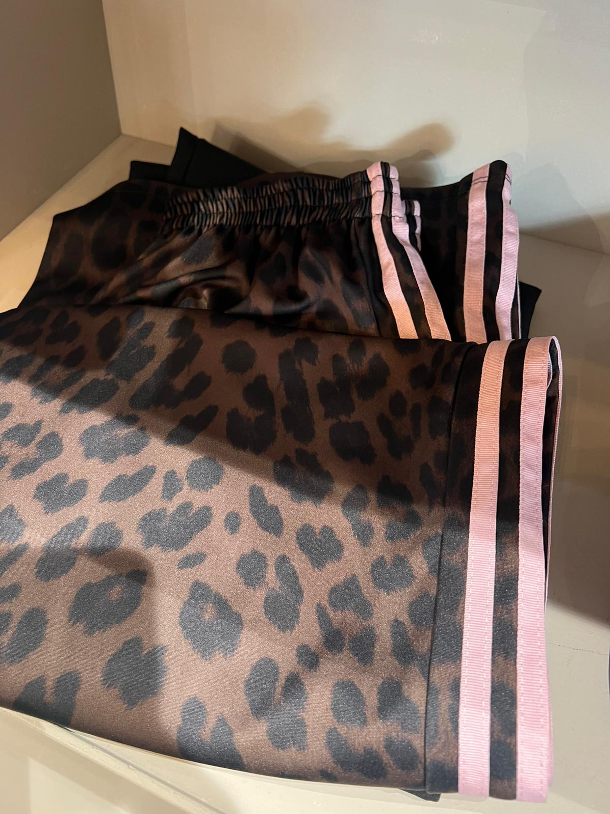 Pantalone maculato a palazzo con righe laterali - 6865