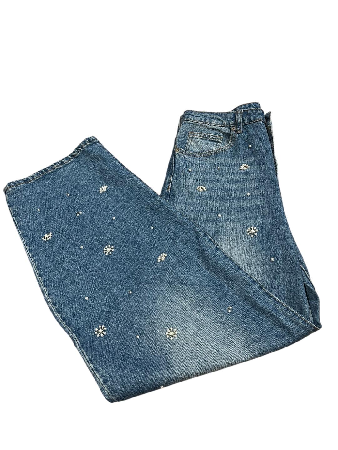 Jeans vita alta a palazzo con perle - 3500022