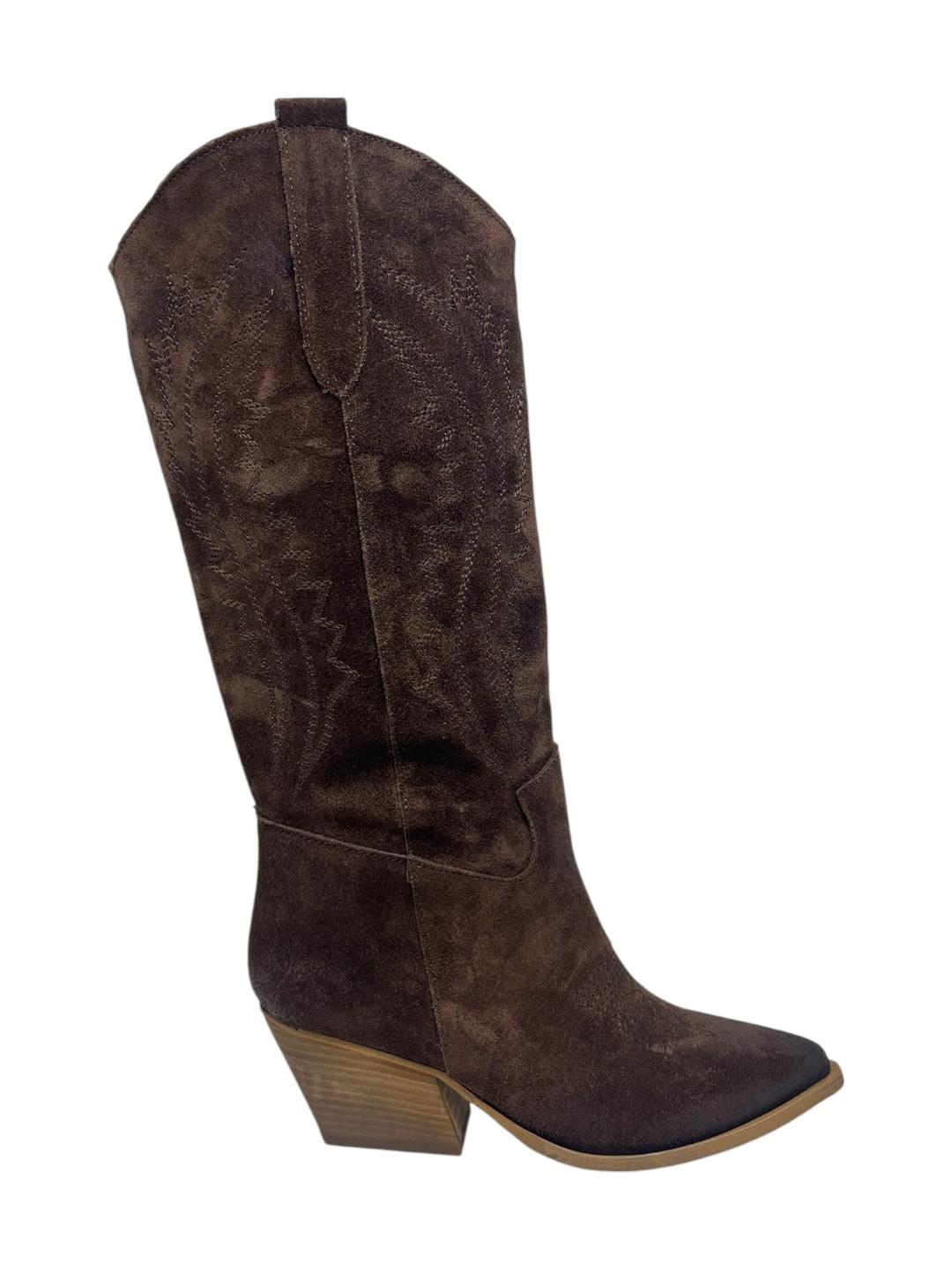 Stivali Texani con ricamo marrone - V_IGNACIA