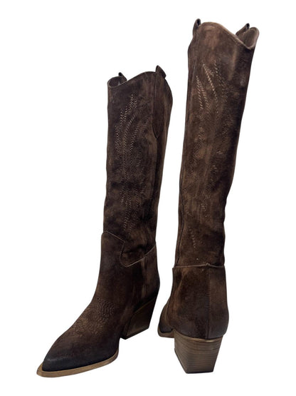 Stivali Texani con ricamo marrone - V_IGNACIA