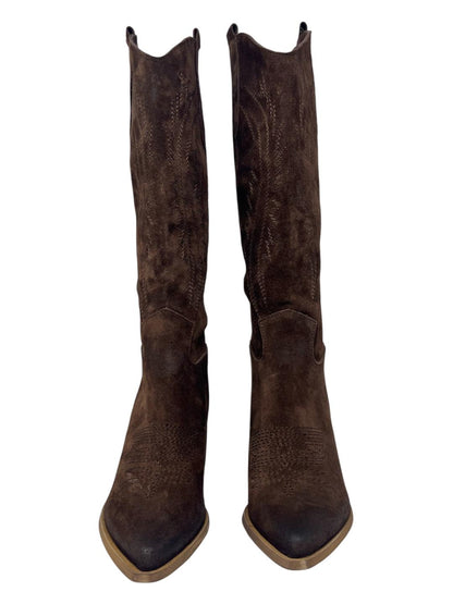 Stivali Texani con ricamo marrone - V_IGNACIA