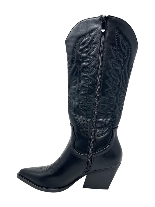 Texani neri con ricamo ecopelle - V_8087N