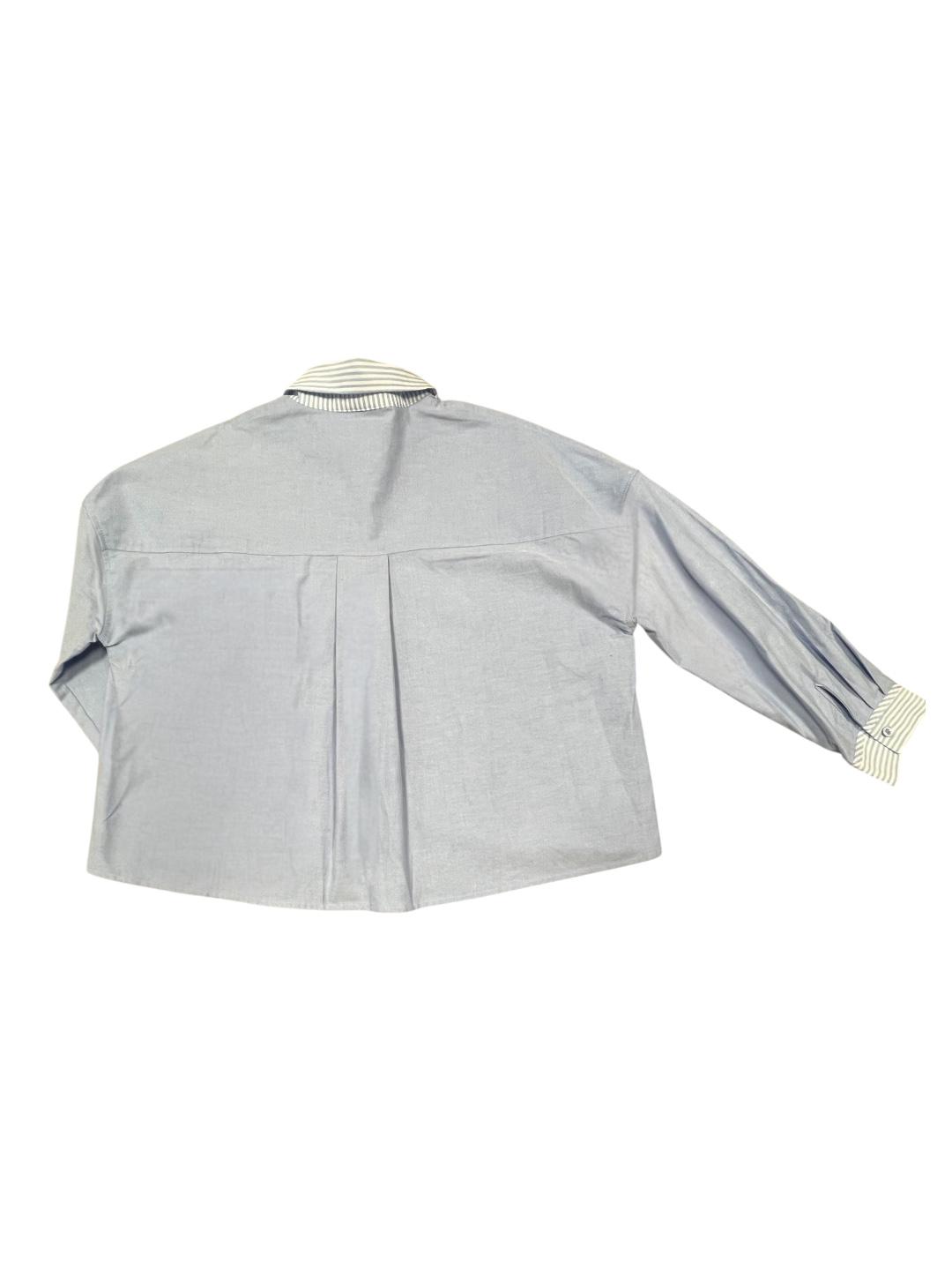 Camicia gessata con colletto - V_2643