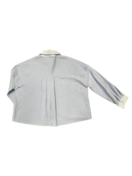 Camicia gessata con colletto - V_2643