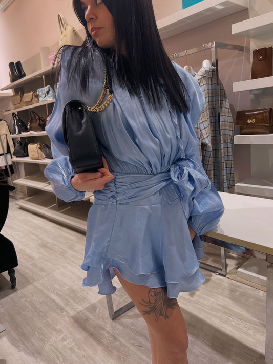 Vestito azzurro campanelle V_3635A