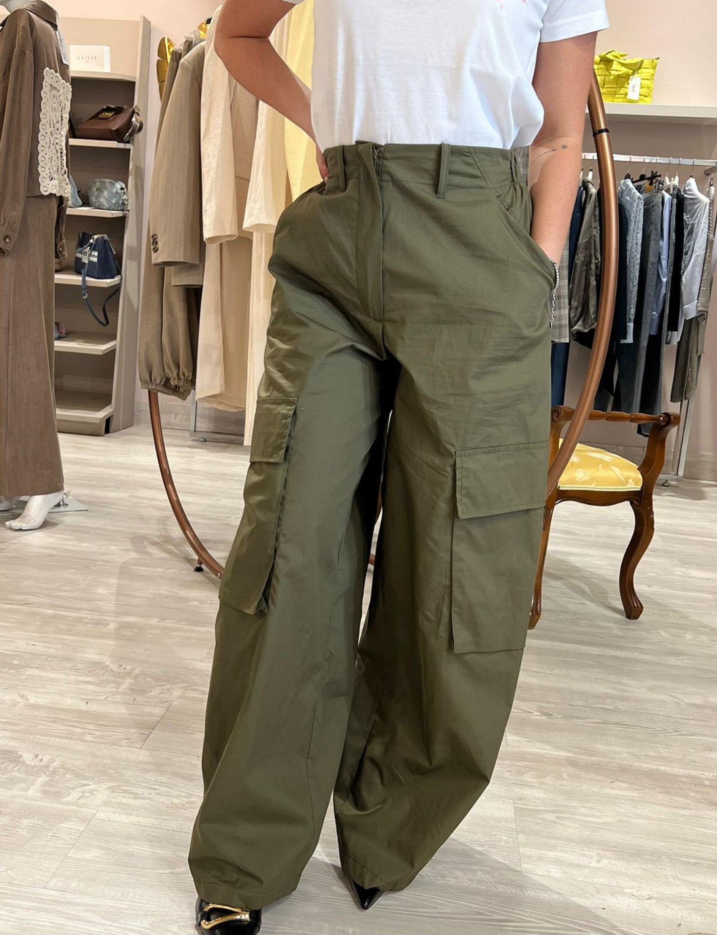 Pantalone cargo verde con pareo V_134P66V