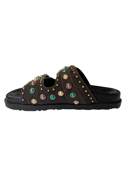 Ciabattina bassa doppia fascia con borchie - V_F210B