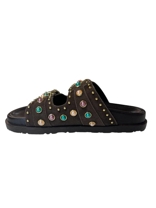 Ciabattina bassa doppia fascia con borchie - V_F210B
