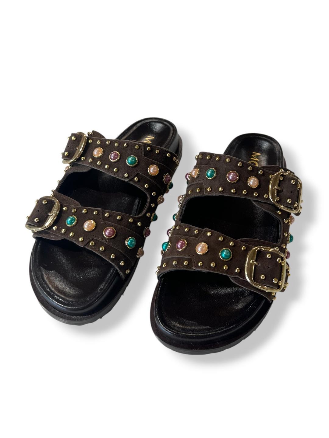 Ciabattina bassa doppia fascia con borchie - V_F210B