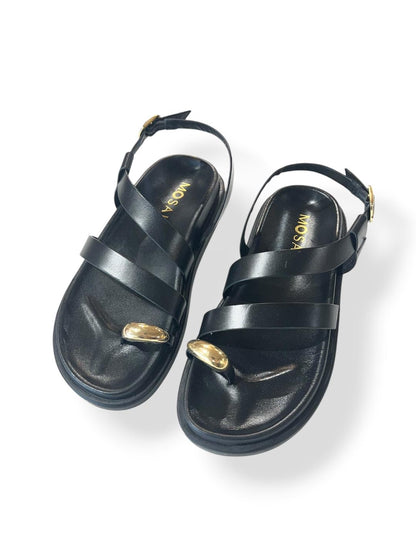 Sandalo fusbet nero infrapollice con dettaglio oro - V_F210B