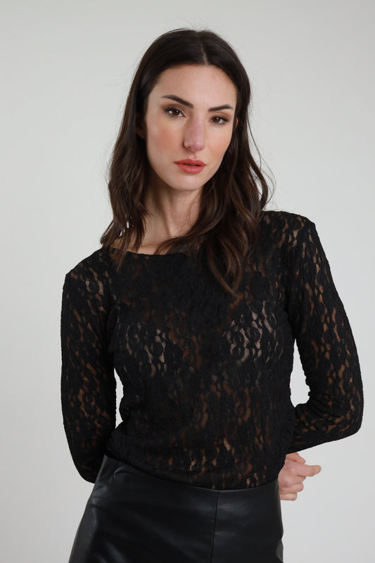 Maglia scollo a barchetta in pizzo V_C305