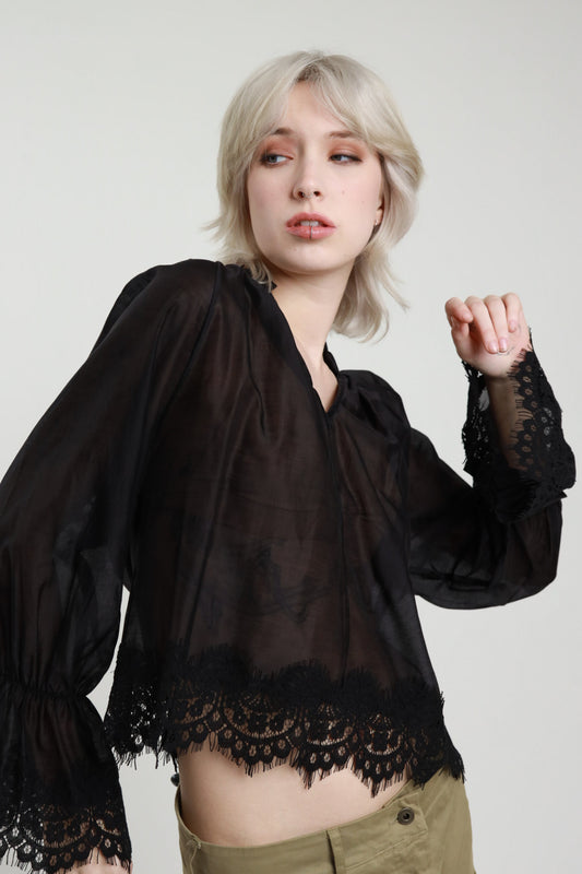 Blusa con pizzo nera V_26180N